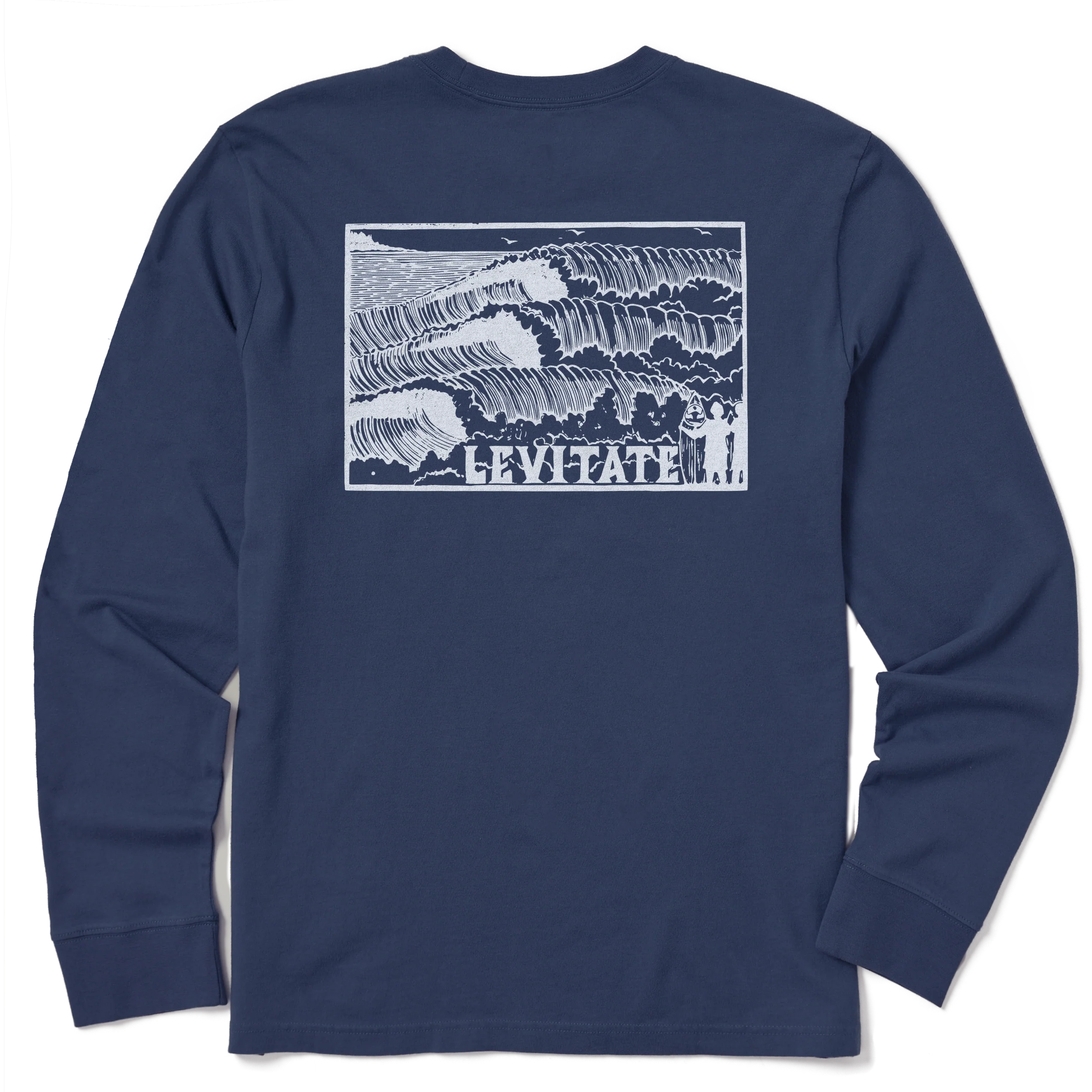 Men's Block Print Waves Long Sleeve Premium Tee