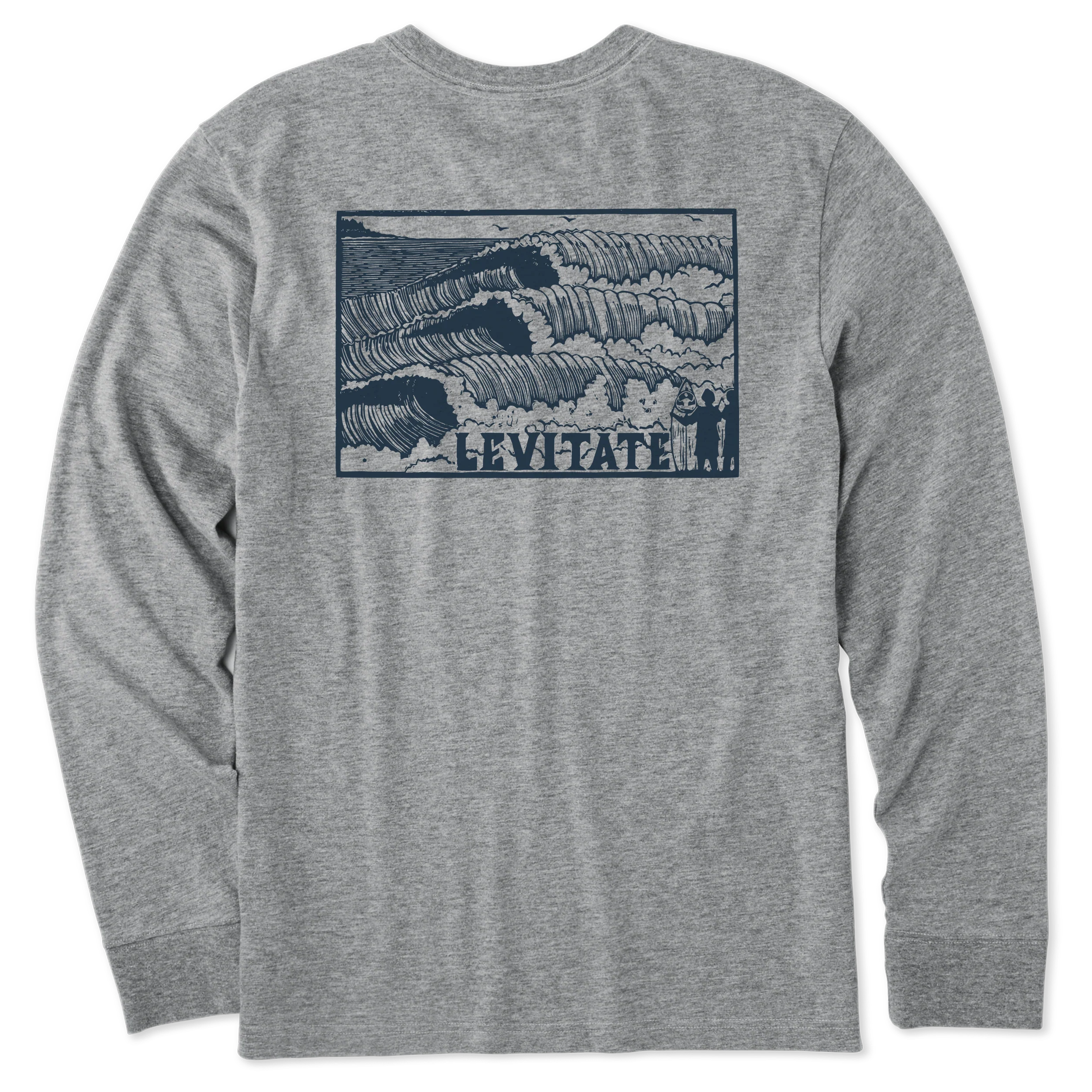 Men's Block Print Waves Long Sleeve Premium Tee - Image 3